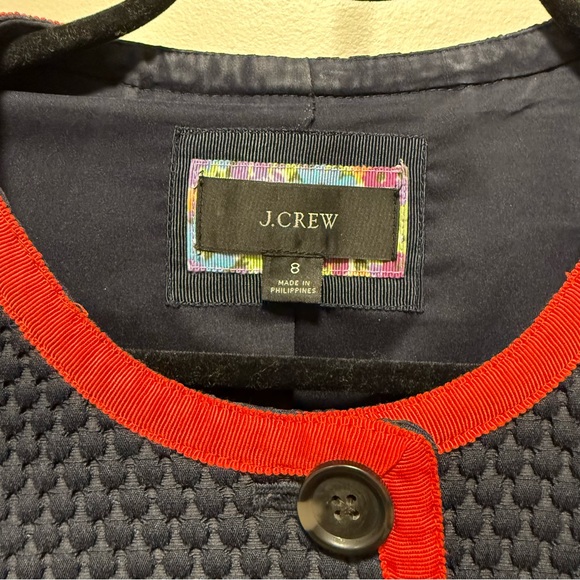 J.Crew Navy Matelassé Three-Quarter Sleeve Lady Jacket - Size 8 - Picture 4 of 9